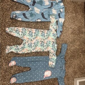 Set of Three Baby Onesies with Animal and Leaf Patterns